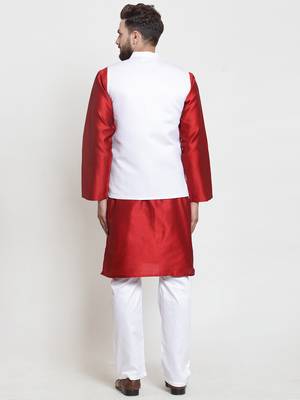 White Woven Dupion Silk Nehru Jacket 2