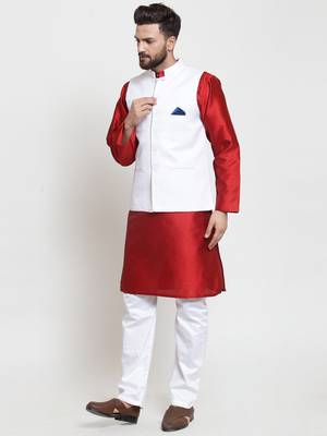 White Woven Dupion Silk Nehru Jacket 3
