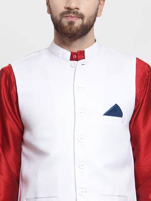 White Woven Dupion Silk Nehru Jacket 5