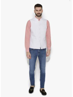 White Woven Cotton Nehru Jacket 4