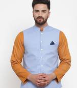 Blue Woven Cotton Nehru Jacket