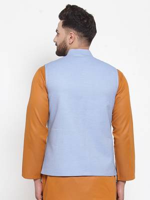 Blue Woven Cotton Nehru Jacket 4