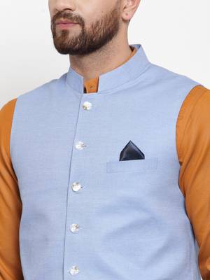 Blue Woven Cotton Nehru Jacket 5