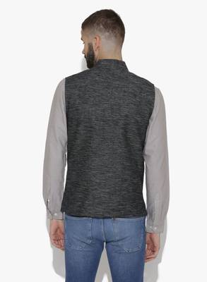 Black Woven Cotton Nehru Jacket 4
