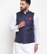 Blue Woven Blended Cotton Nehru Jacket