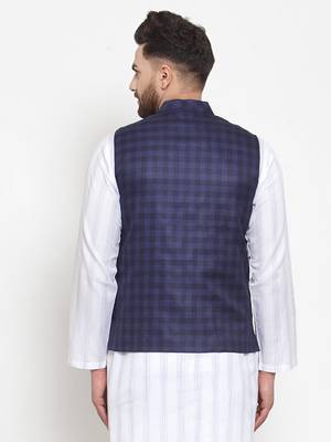 Blue Woven Blended Cotton Nehru Jacket 4