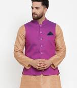 Purple Woven Dupion Silk Nehru Jacket
