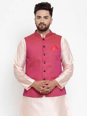 Pink Woven Dupion Silk Nehru Jacket 1