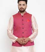 Pink Woven Dupion Silk Nehru Jacket