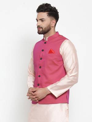 Pink Woven Dupion Silk Nehru Jacket 3