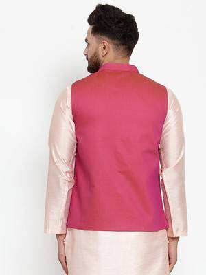 Pink Woven Dupion Silk Nehru Jacket 4