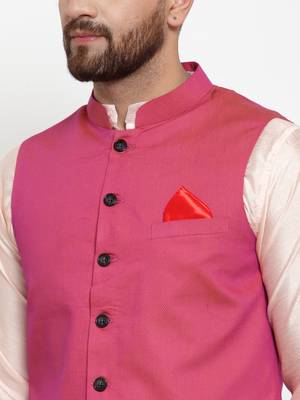 Pink Woven Dupion Silk Nehru Jacket 5