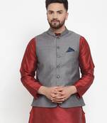 Grey Woven Cotton Nehru Jacket