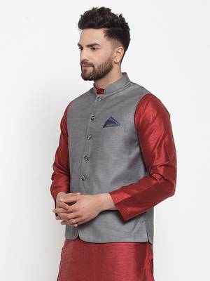Grey Woven Cotton Nehru Jacket 3
