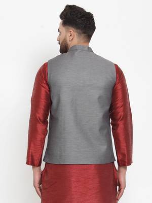Grey Woven Cotton Nehru Jacket 4