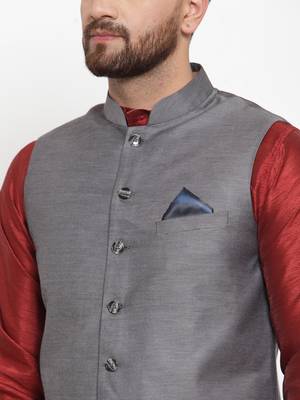 Grey Woven Cotton Nehru Jacket 5