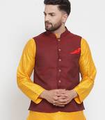 Maroon Woven Cotton Nehru Jacket