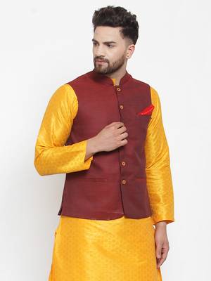 Maroon Woven Cotton Nehru Jacket 2
