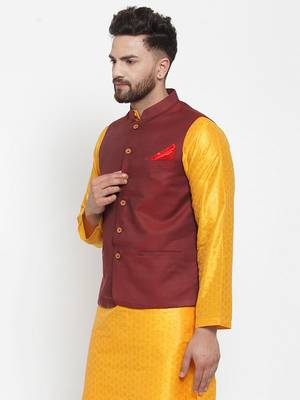 Maroon Woven Cotton Nehru Jacket 3