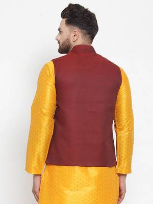 Maroon Woven Cotton Nehru Jacket 4
