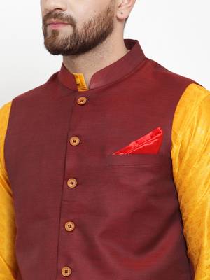 Maroon Woven Cotton Nehru Jacket 5