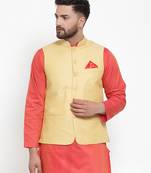 Yellow Woven Cotton Nehru Jacket
