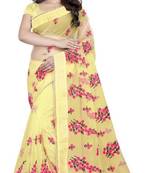Yellow embroidered net saree with blouse