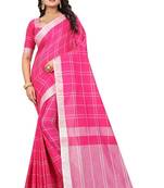 Pink plain cotton saree with blouse