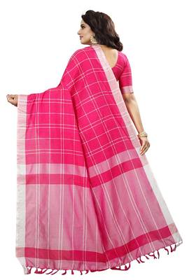 Pink plain cotton saree with blouse 2