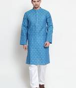 Blue woven cotton kurta-pajama