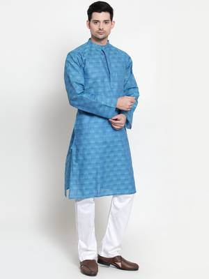 Blue woven cotton kurta-pajama 2