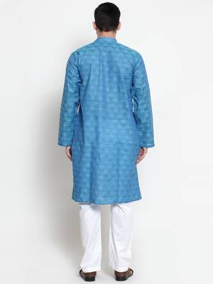 Blue woven cotton kurta-pajama 4