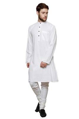 White woven cotton kurta-pajama 1