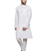 White woven cotton kurta-pajama