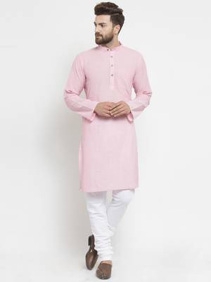 Pink woven cotton kurta-pajama 1