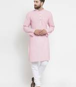 Pink woven cotton kurta-pajama
