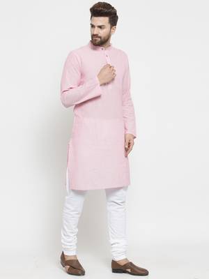 Pink woven cotton kurta-pajama 2