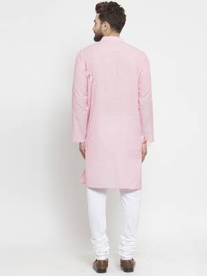 Pink woven cotton kurta-pajama 4