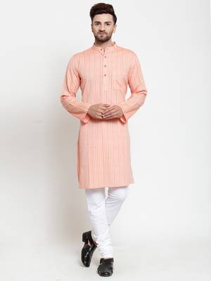 Orange woven cotton kurta-pajama 1