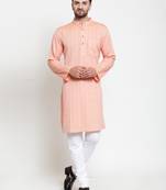 Orange woven cotton kurta-pajama