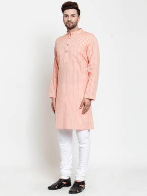 Orange woven cotton kurta-pajama 3