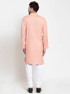 Orange woven cotton kurta-pajama 4