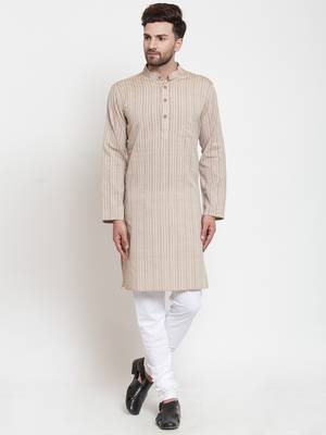 Brown woven cotton kurta-pajama 1