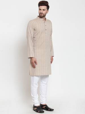 Brown woven cotton kurta-pajama 2