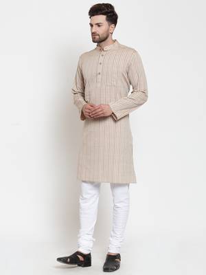 Brown woven cotton kurta-pajama 3
