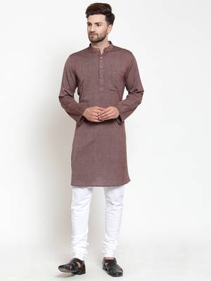 Brown woven cotton kurta-pajama 1
