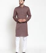 Brown woven cotton kurta-pajama