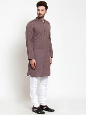 Brown woven cotton kurta-pajama 2