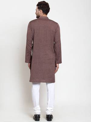 Brown woven cotton kurta-pajama 3