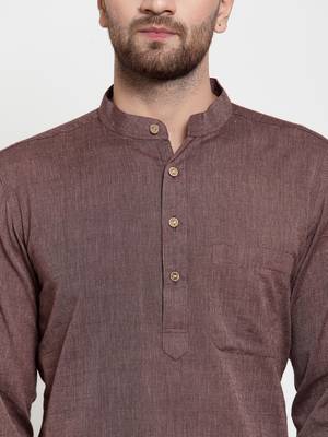 Brown woven cotton kurta-pajama 4